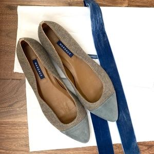 Margaux Pointe Wool & Suede Gray Blue Flats Size 10/UK Size 40.5